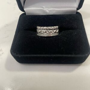 Sterling Silver Stacked Pattern Ring - White Silver